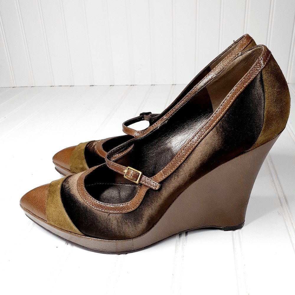 Joan & David Brown and Tan Wedge Heels
